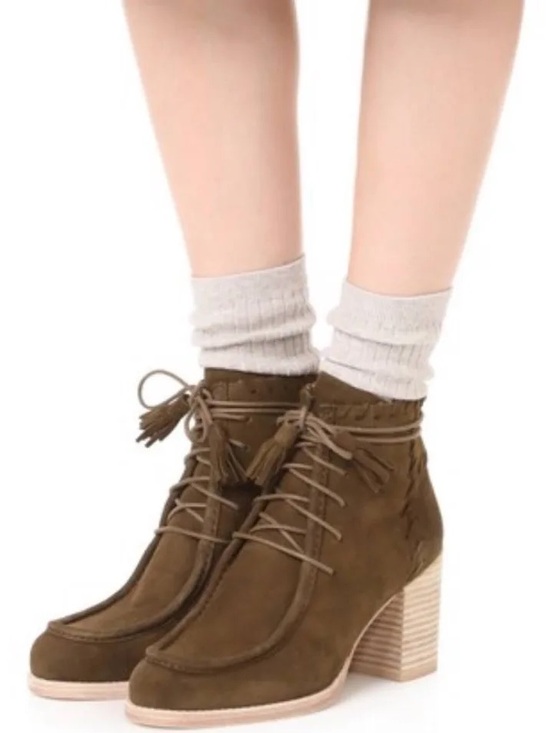 Stuart Weitzman Shoes - Stuart Weitzman Olive Suede Tassel Lace-Up Block Heel Ankle Boots, size 8M